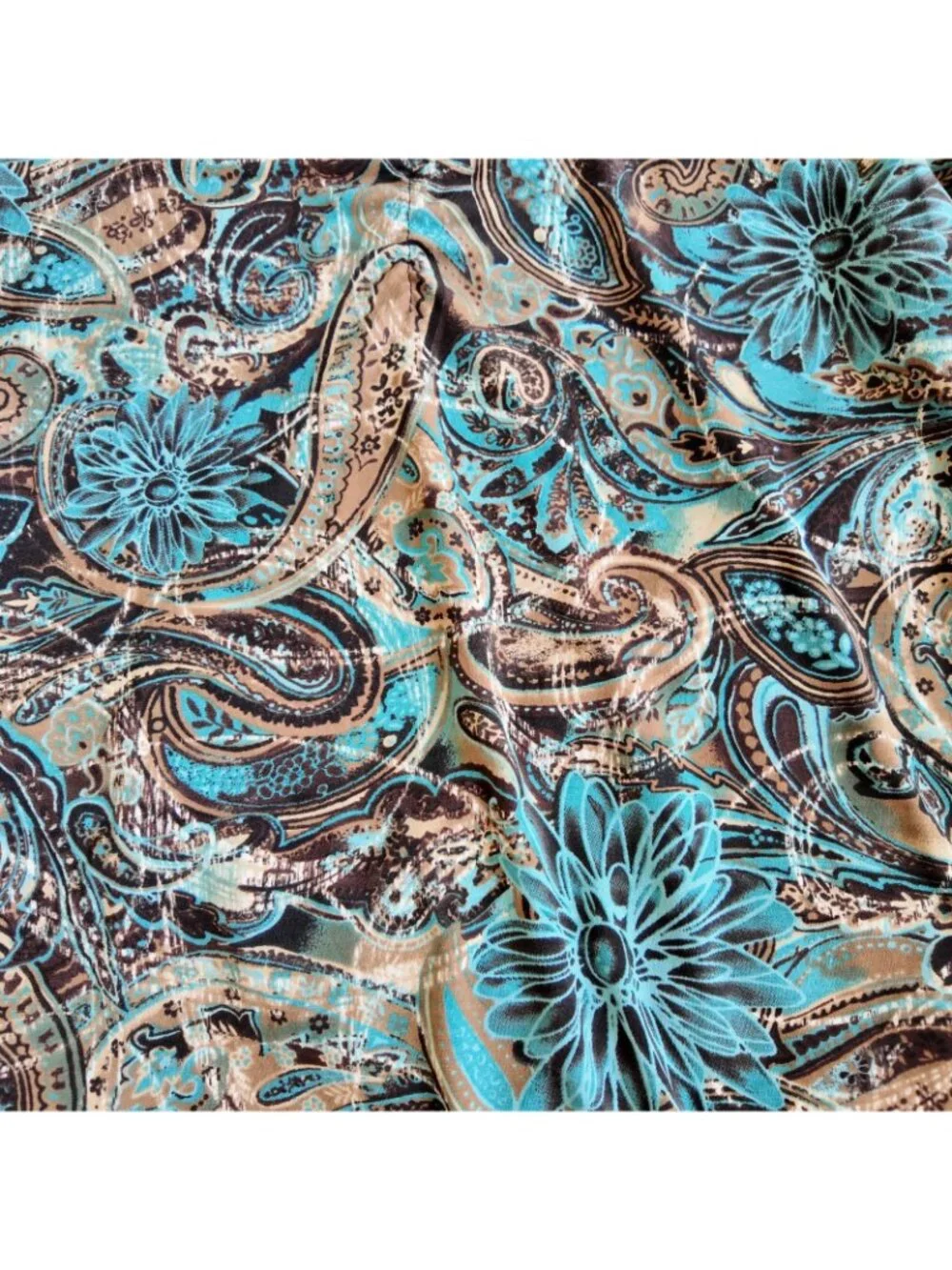 Vintage Paisley Floral Top Teal & Brown Size S 90s Y2k Whimsygoth